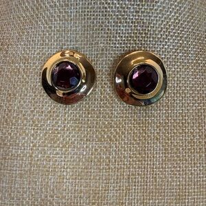 Vintage Givenchy Hammered Gold and Purple Stud Earrings